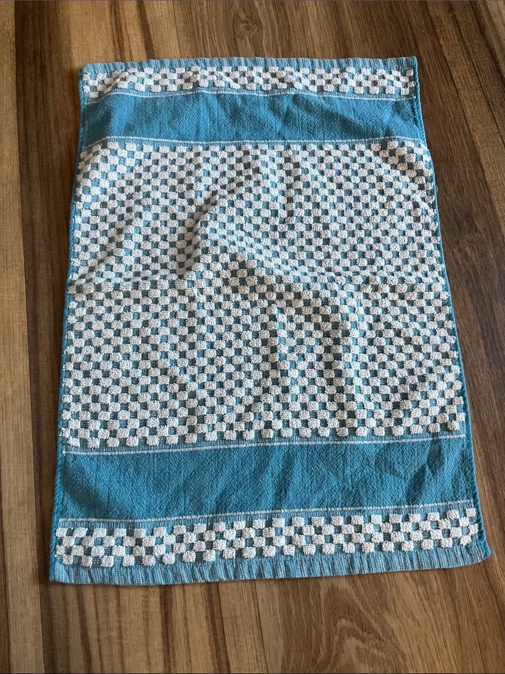 Vintage Blue & White Hobnail Kitchen Towel | 1970s Popcorn Terry Cottagecore